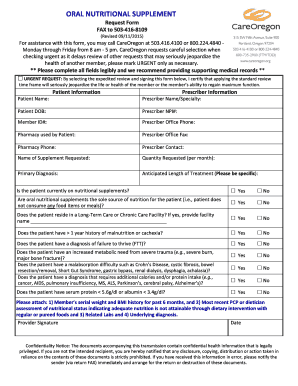Oral Nutritional Supplement Request Form