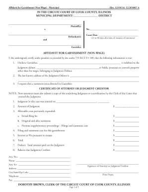 Affidavit for Garnishment (Non-Wage) - Municipal