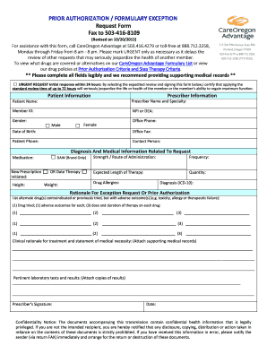 Prior Authorization Formulary Exception Request Form