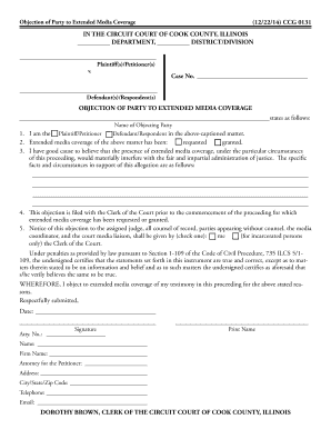 Objection of Party to Extended Media Coverage