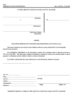 Illinois Court Order for Citation Exemption