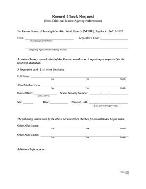 Kansas Criminal History Record Check Request