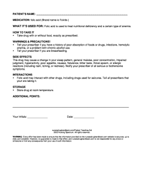 Patient Medication Guide for Folic Acid