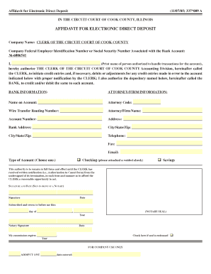 Affidavit for Electronic Direct Deposit