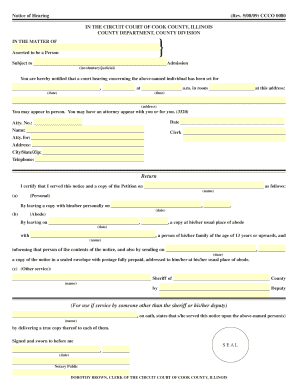 Notice of Hearing for Involuntary Admission