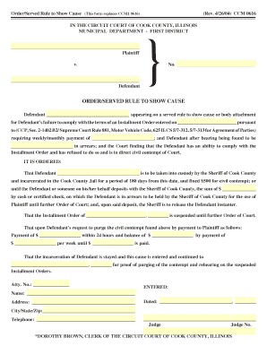 Order/Served Rule to Show Cause