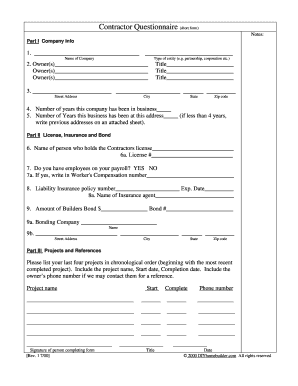 Contractor Questionnaire Short Form