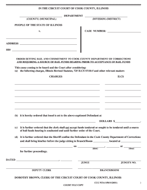 Order Setting Bail and Commitment to Cook County Department of Corrections