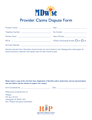 Provider Claims Dispute Form