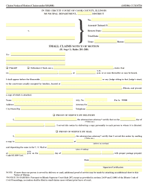 Small Claims Notice of Motion