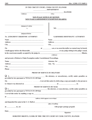 Non-Wage Garnishment Exemption Hearing