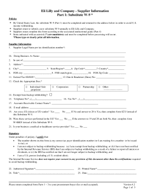 Eli Lilly Supplier Information Form