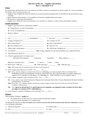 Lilly del Caribe Supplier Information Form