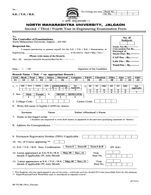 North Maharashtra University Engineering Exam Form