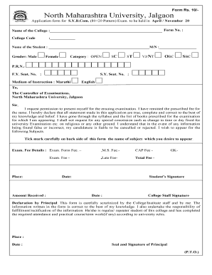 North Maharashtra University S.Y.B.Com Exam Application Form