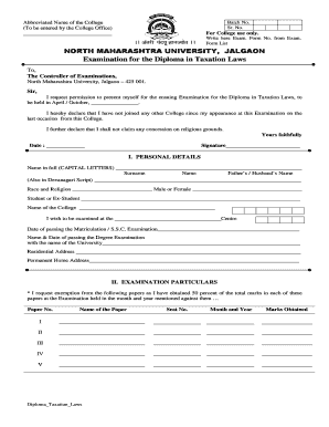 Diploma in Taxation Laws Exam Form