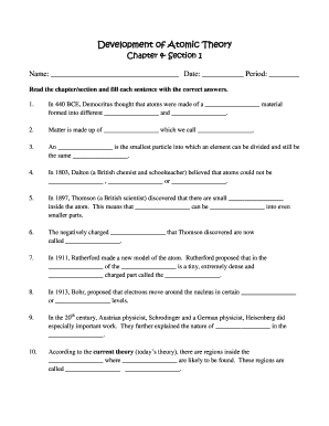 Atomic Theory Worksheet
