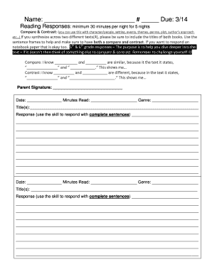 Reading Response Worksheet