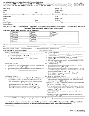 Prior Authorization and Drug Request Form for Oral Oncology Medications