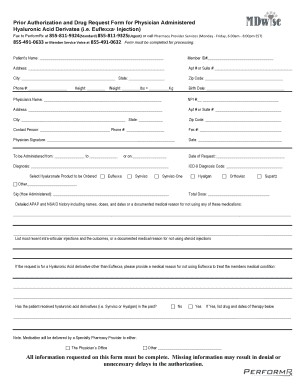 Prior Authorization Form for Hyaluronic Acid Injections