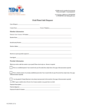 Hoosier Care Connect Panel Add Request Form