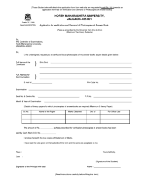 Application for Verification and Demand of Photocopies of Answer Book