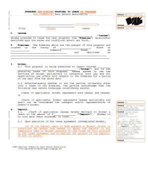 Standard Non-Binding Proposal to Lease or Sublease