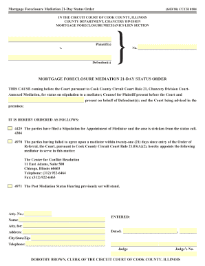 Mortgage Foreclosure Mediation 21-Day Status Order