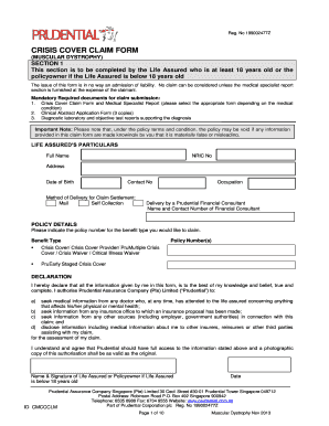 Crisis Cover Claim Form for Muscular Dystrophy