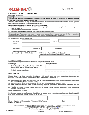 Crisis Cover Claim Form Loss of Speech