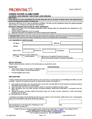 Crisis Cover Claim Form for Chronic Lung Disease