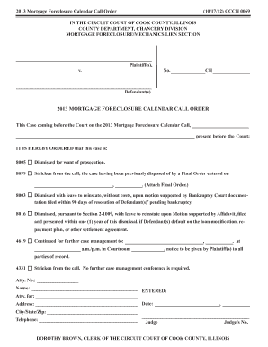 2013 Mortgage Foreclosure Calendar Call Order