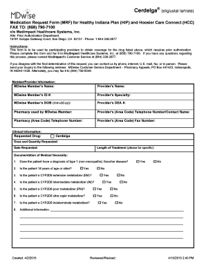 Medication Request Form for Cerdelga
