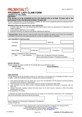 PruSmart Lady Claim Form