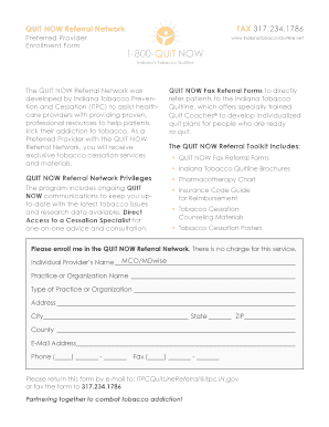 QUIT NOW Referral Network Enrollment Form