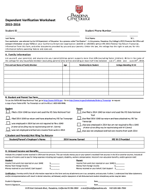 Dependent Verification Worksheet
