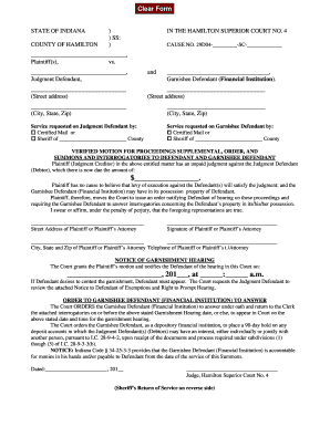 Indiana Garnishment Order and Summons