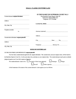 Indiana Small Claims Counterclaim Form