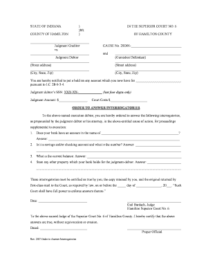 Indiana Order to Answer Interrogatories