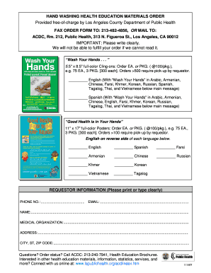 Hand Washing Health Education Materials Order Form