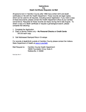 Hamilton County Death Certificate Request Form