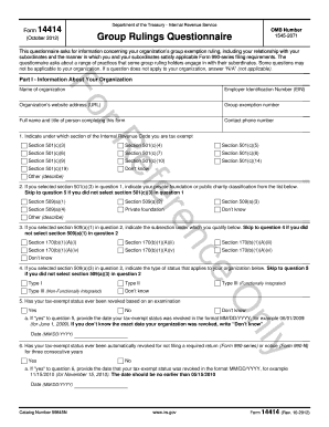 IRS Group Rulings Questionnaire Form 14414