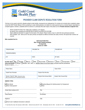 Provider Claim Dispute Resolution Form