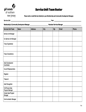 Service Unit Team Roster Form