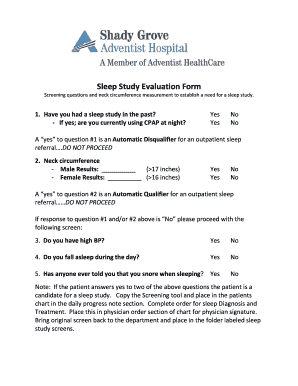 Sleep Study Evaluation Form