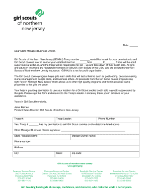 Girl Scout Cookie Sale Permission Form