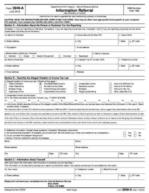 IRS Form 3949-A Information Referral