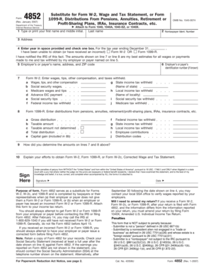 Form 4852 Substitute for W-2 and 1099-R