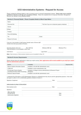 UCD Administrative Systems Access Request Form