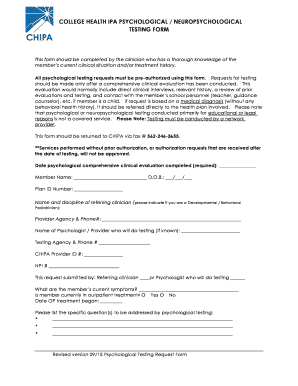 College Health IPA Psychological Testing Request Form